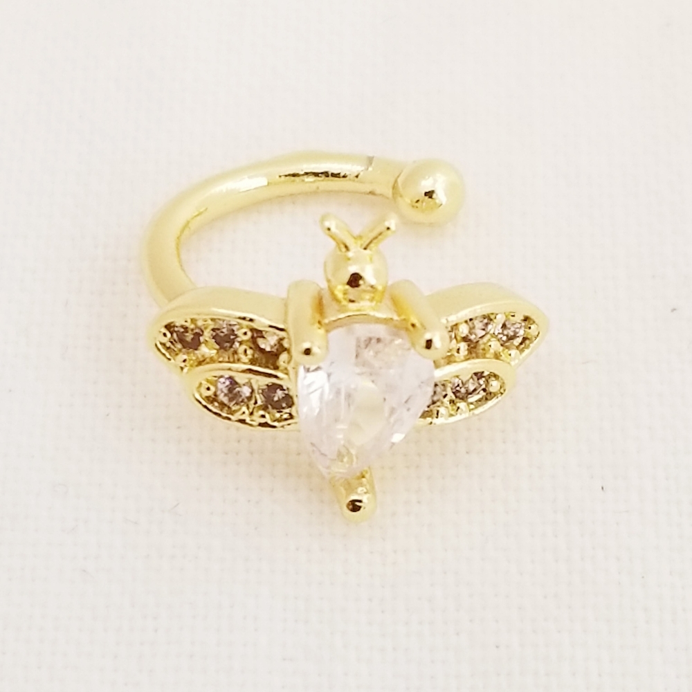 Bee Stackable Nose Ring. 14K Gold Plated.  New